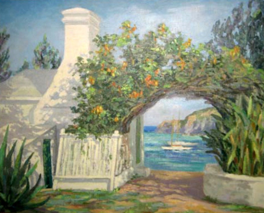 View From Bermuda Cottage With Floral Archway