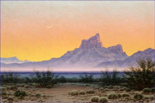 Desert Nocturne Landscape - Crescent Moon