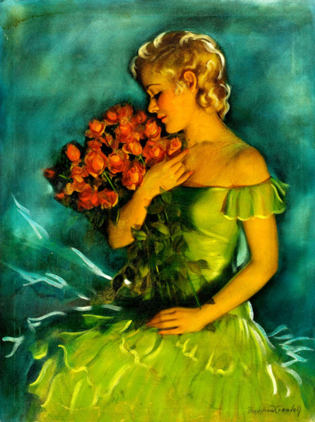 Blonde With Red Roses