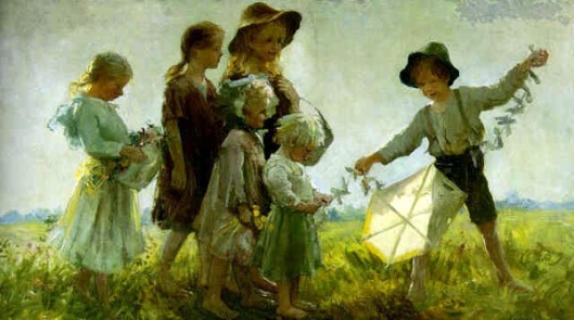 Children Playing With A Kite