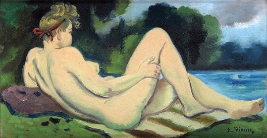 Reclining Female Nude By A Lake - Woodstock