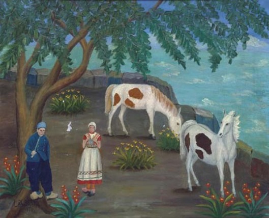 A Couple And Horses By The Sea